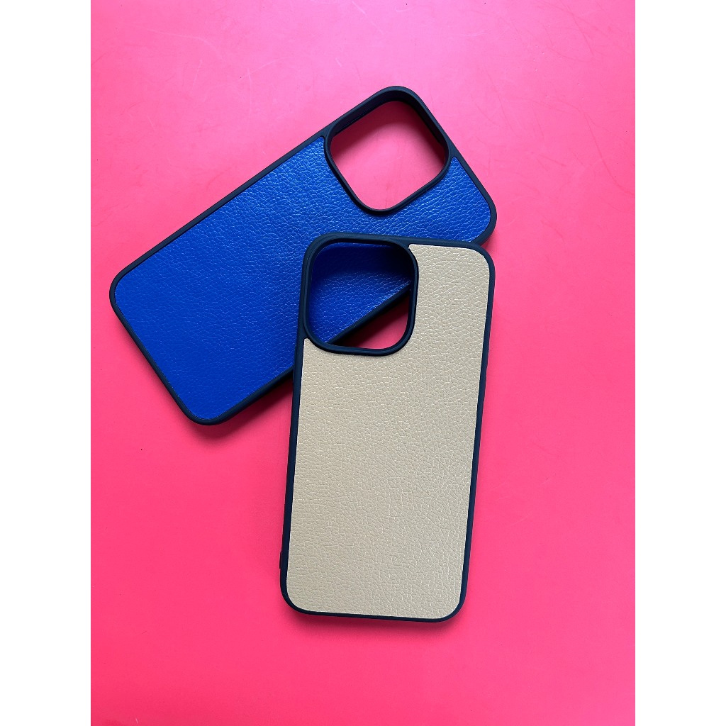 Ốp da iphone màu be và xanh dương