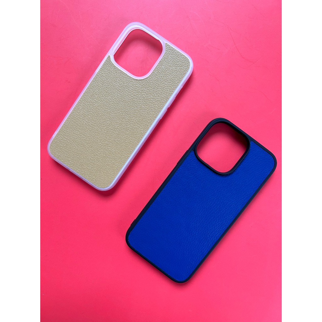 Ốp da iphone màu be và xanh dương