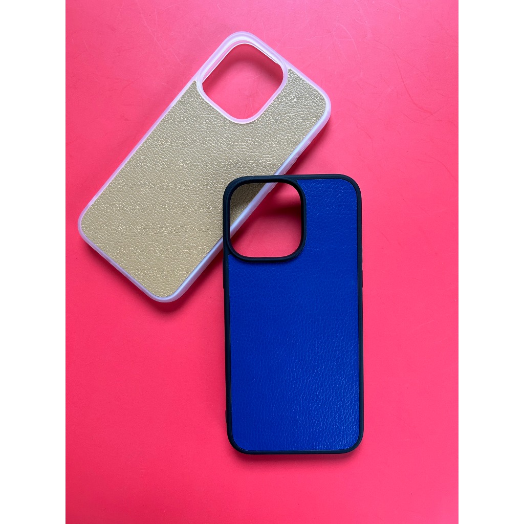 Ốp da iphone màu be và xanh dương