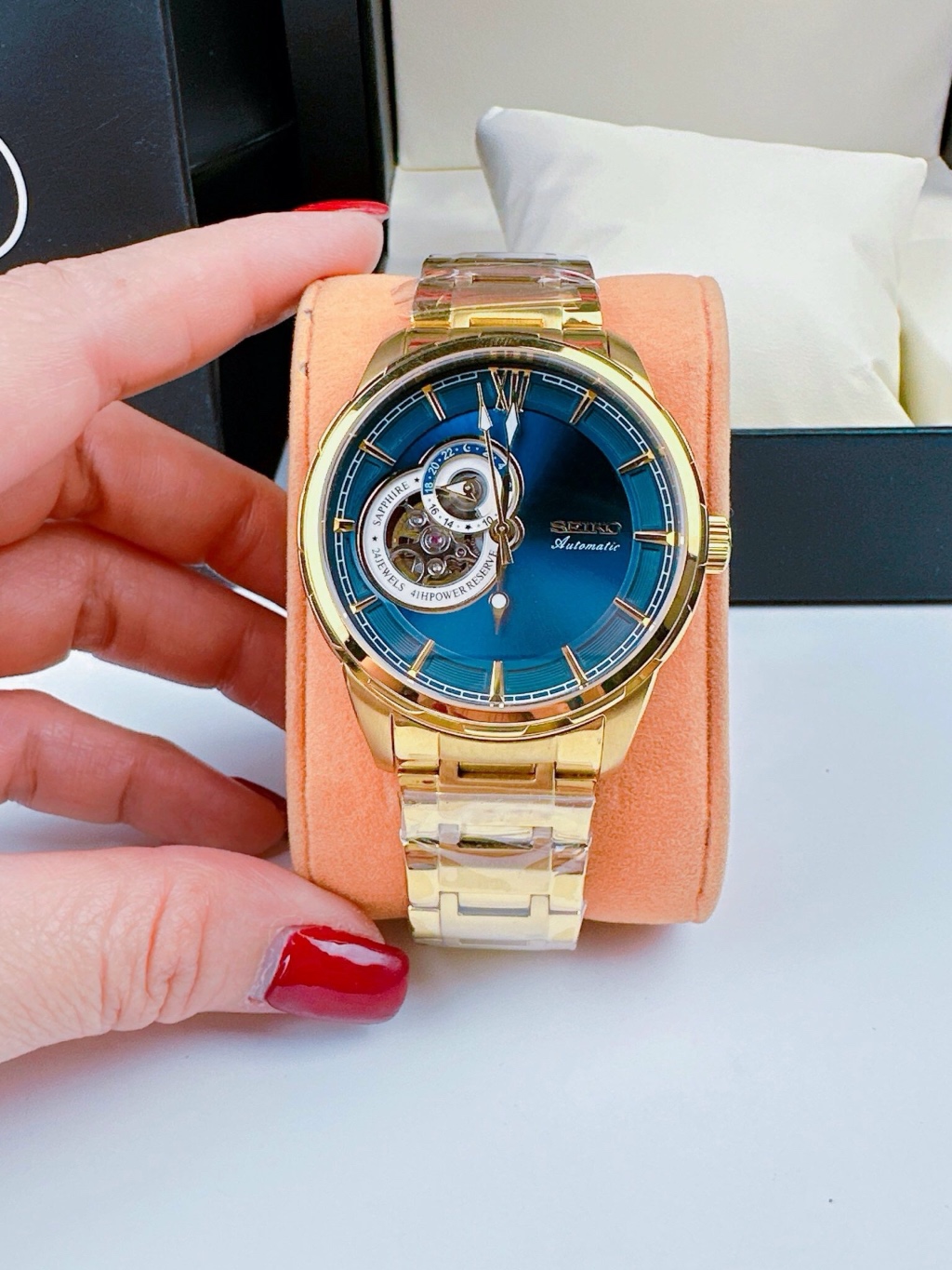 Đồng hồ nam cao cấp Seiko 4R39B Automatic 42mm, Dây thép không gỉ, Full  box, Luxury diamond watch