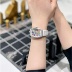 Đồng Hồ Nữ Frank V32, Viền Gắn Full Đá Swarovsky Lấp Lánh, Máy Pin Squart, Kính Saphia Chống Xước, Chống nước, Full Box — ảnh 6