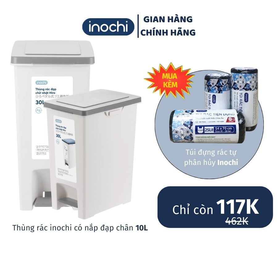Thùng rác có nắp đạp chân, chữ nhật inochi chính hãng kèm ruột, thùng ...