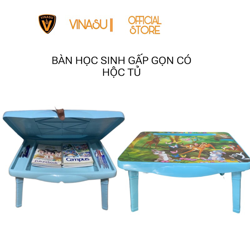 Bàn học gấp gọn, bàn ngồi bệt có hộc tủ và khay đựng bút Vinasu