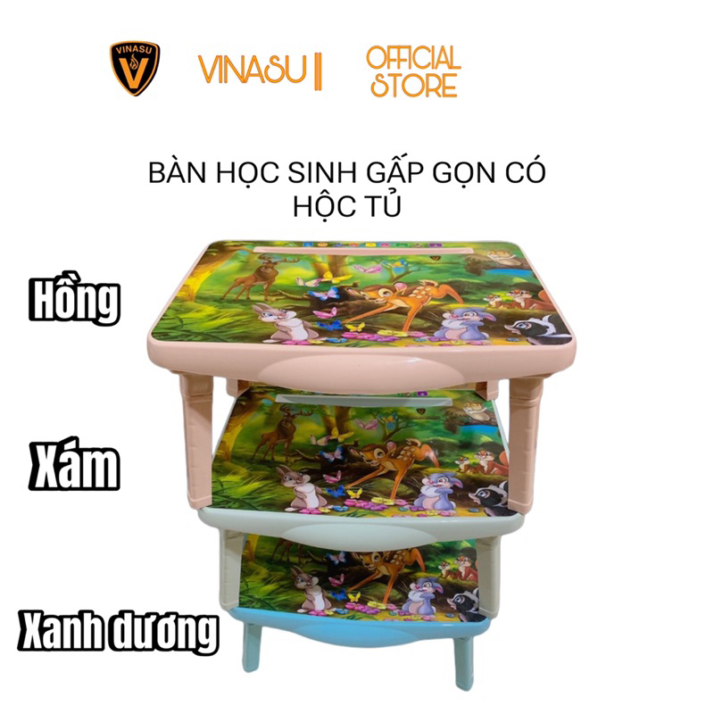 Bàn học gấp gọn, bàn ngồi bệt có hộc tủ và khay đựng bút Vinasu