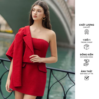 Đầm sleeveless text lé túi đỏ đô và xanh cô vịt 312DR6029 ADORE DRESS