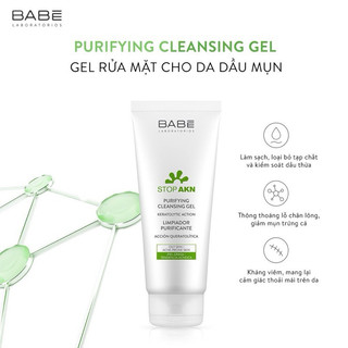 (Hàng Công TY) Sữa Rửa Mặt Cho Da Dầu Mụn Babe Laboratorios Purifying Cleansing Gel 200ml Duduhouse