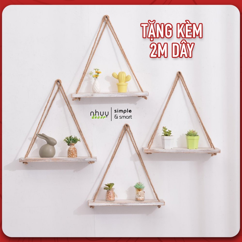 kệ treo tường trang trí kệ thanh ngang tặng kèm dây thừng decor nhà cực xinh - Nhu Y Decor