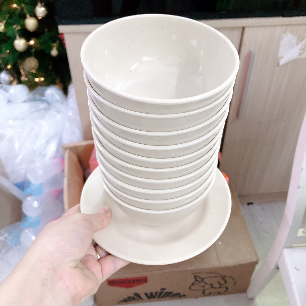Set 10 chén cơm nhựa kem thước (11 x 5.5) dùng để ăn cơm, ăn lẩu phù hợp cho gia đình, hàng quán....Chén Nhựa melamine