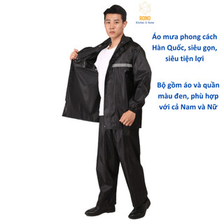 Bộ Quần Áo Mưa Người Lớn, Phong Cách Hàn Quốc, Có Phản Quang Đi Đêm, Đi Xe Máy An Toàn Loại 1 Lớp