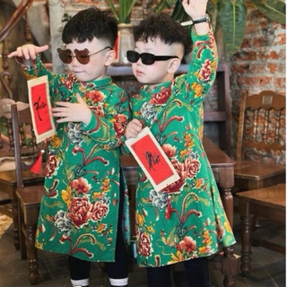 Áo dài cho bé kèm quần , áo dài chăn con công cho bé, áo dài tết cho bé