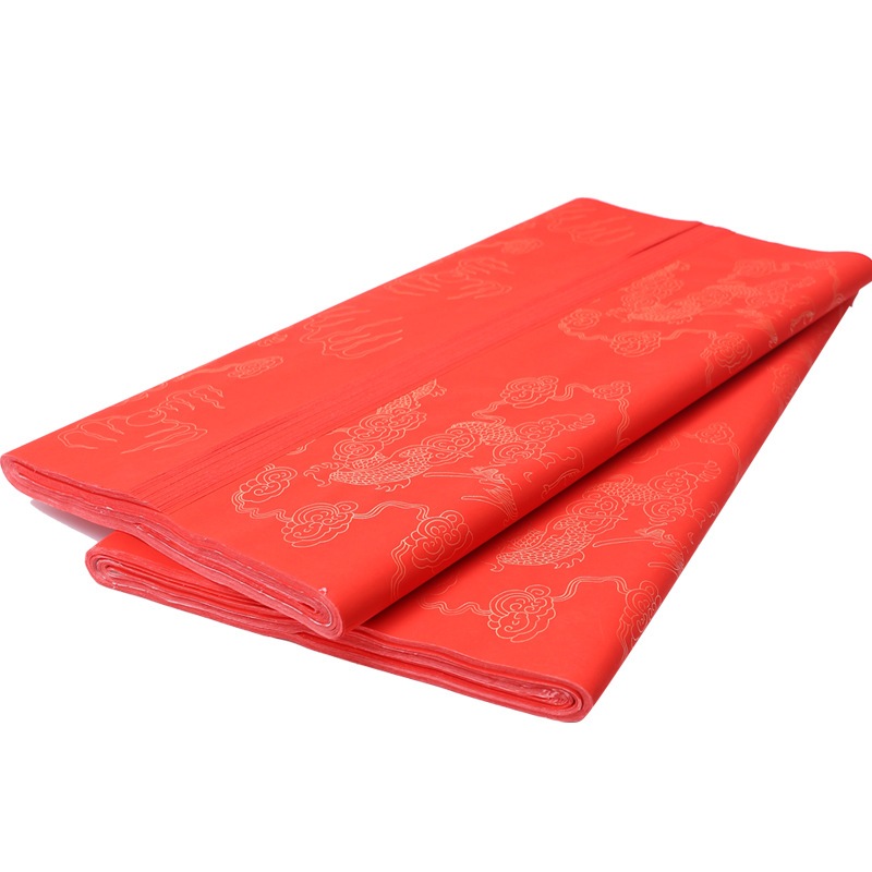 GIẤY XUYẾN CHỈ ĐỎ IN HÌNH LONG PHỤNG VIẾT THƯ PHÁP CÂU ĐỐI KHỔ 69*138CM