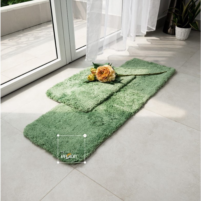 Set Thảm Đôi Nhà Bếp Sợi Len Dày Siêu Thấm Đế Chống Trượt Họa tiết Trơn Màu Đơn Giản
