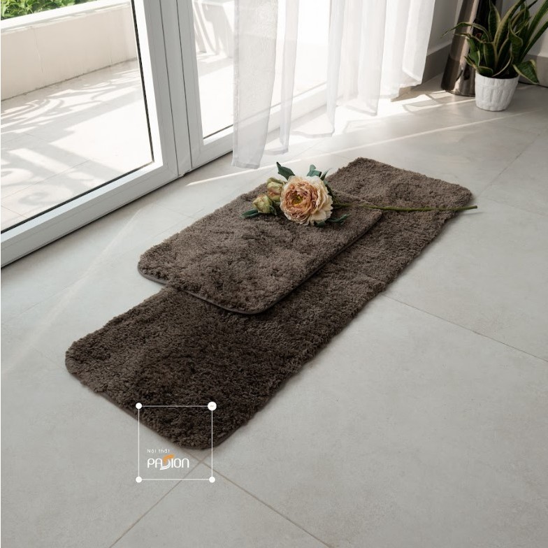 Set Thảm Đôi Nhà Bếp Sợi Len Dày Siêu Thấm Đế Chống Trượt Họa tiết Trơn Màu Đơn Giản
