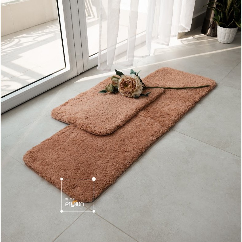 Set Thảm Đôi Nhà Bếp Sợi Len Dày Siêu Thấm Đế Chống Trượt Họa tiết Trơn Màu Đơn Giản