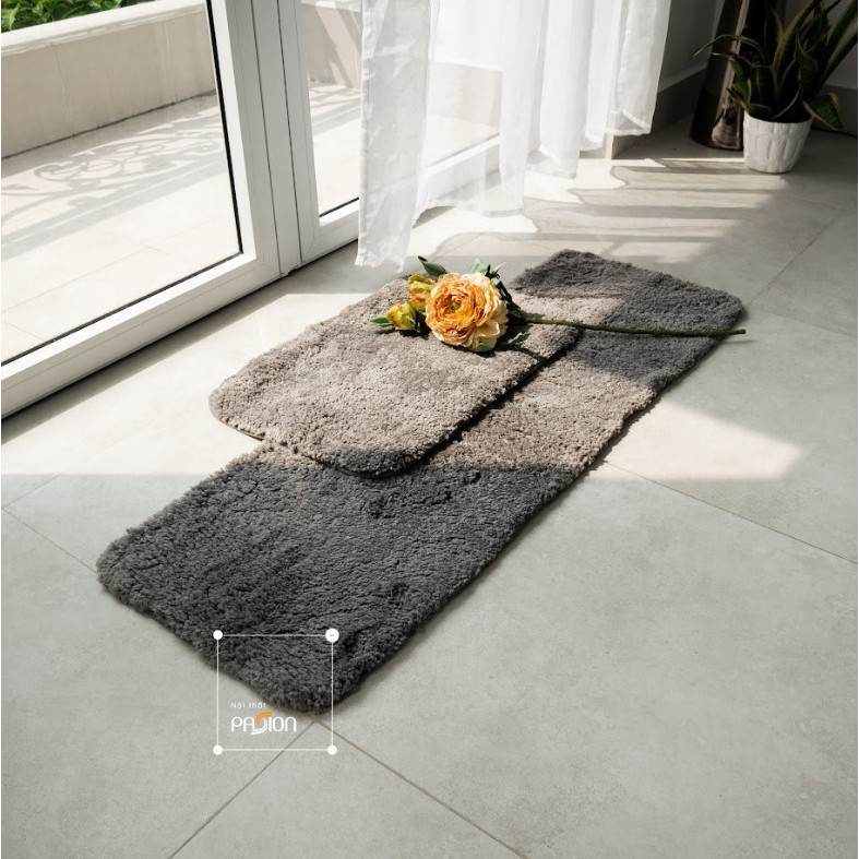 Set Thảm Đôi Nhà Bếp Sợi Len Dày Siêu Thấm Đế Chống Trượt Họa tiết Trơn Màu Đơn Giản