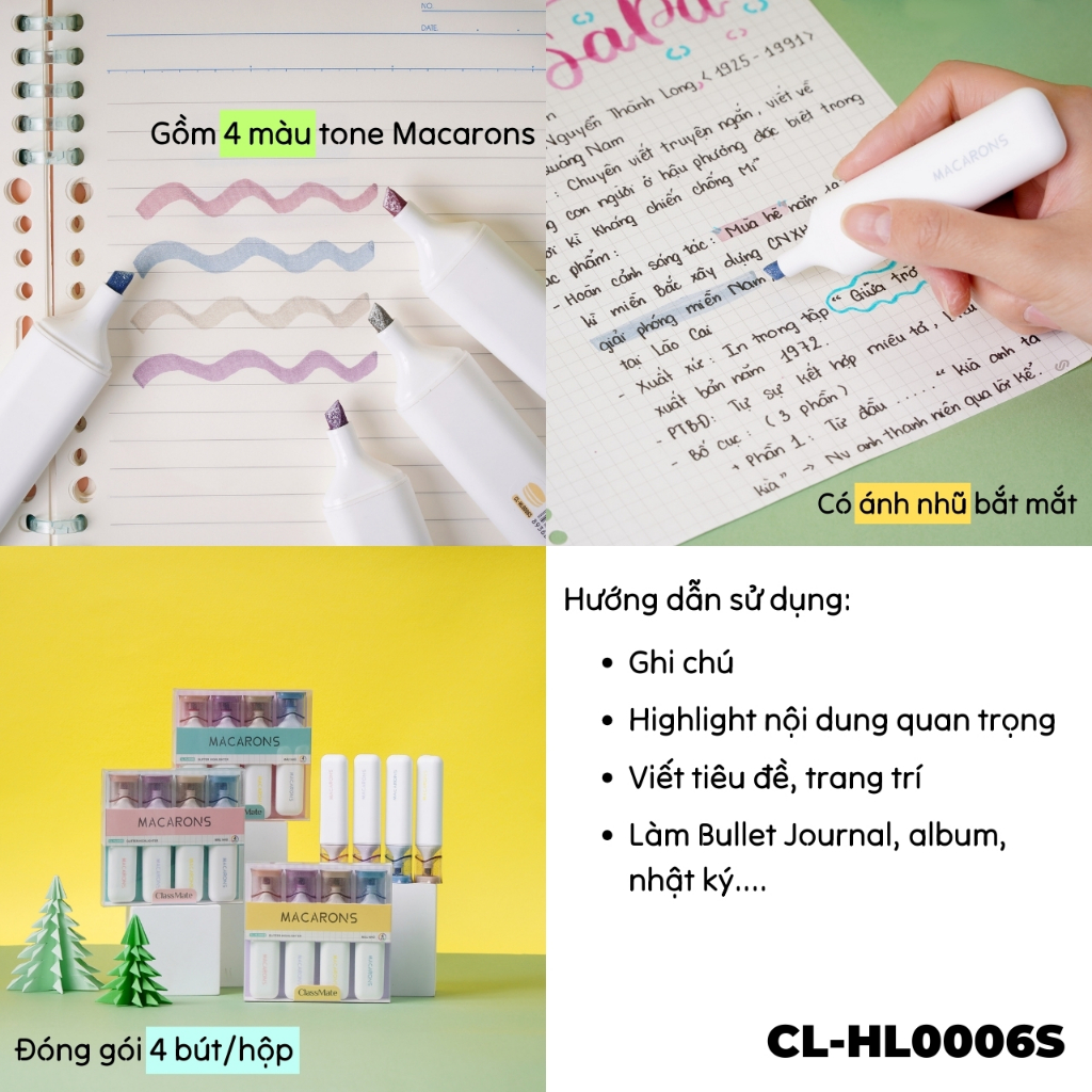 Bút Highlight Classmate Bút Nhớ Đa Năng 2 Đầu Viết Calligraphy, Đầu Bút Siêu Mềm Trang Trí Sổ Vở CL-HL0005S/6S/7S