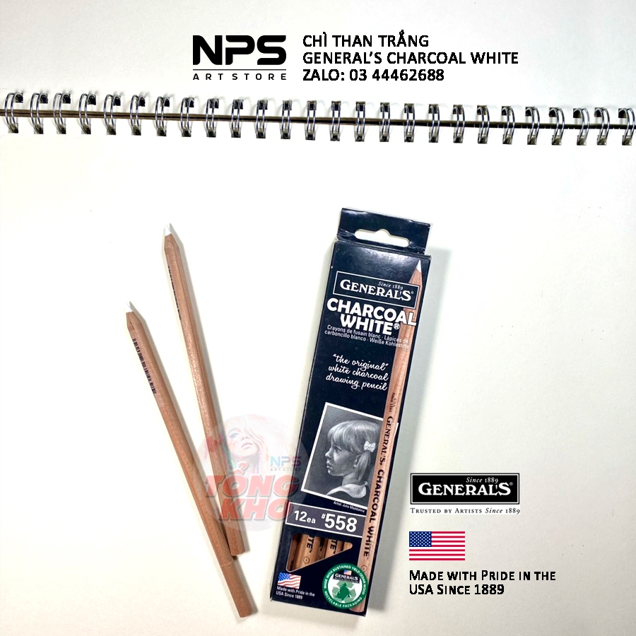 General's 558 White Charcoal Pencils - Pack Of 12 Artist Pencils For Drawing & Highlights