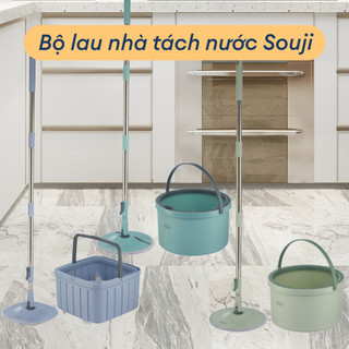 Bộ Cây Lau Nhà Tách Nước Souji: Xoay 360°, Tách Nước Sạch & Bẩn, Chất Liệu Cao Cấp, Nhật Bản