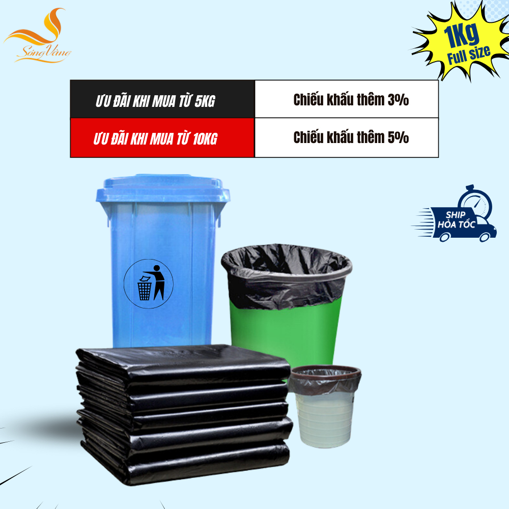 Túi đựng rác đen không quai đủ size, siêu dai, không bục, chịu tải tốt ...