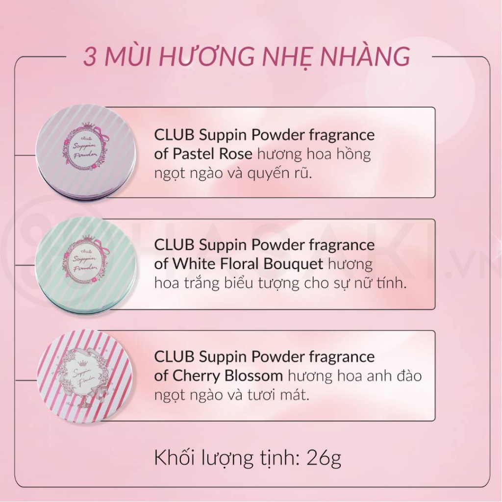 Ảnh Phấn Phủ Dưỡng Da, Che Phủ Lỗ Chân Lông, Kiềm Dầu Club Suppin Powder B Hương Hoa Trắng Nhật Bản Hộp 26g 2