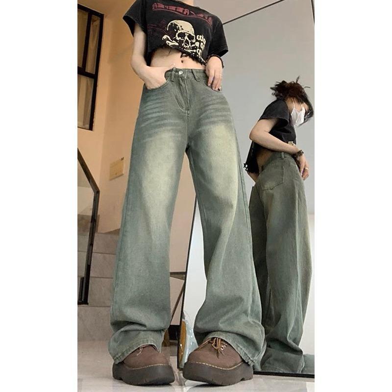 Quần jeans nữ ông rộng xanh rêu ống rộng, dáng xuông cho nàng diện đồ -  phong cách năng động trẻ trung 2024 | Shopee Việt Nam