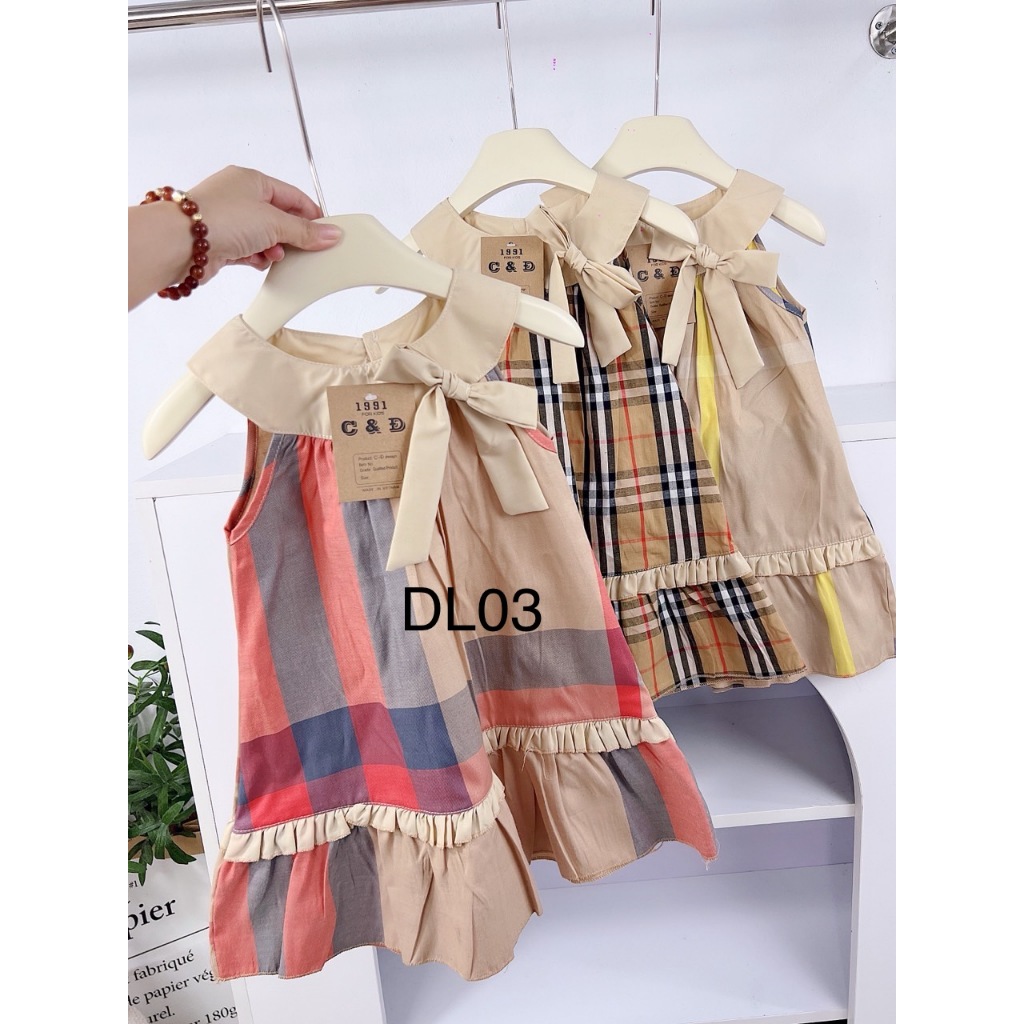 DL03 Váy Kẻ Sọc Kèm Nơ Cổ Diệu Linh Shop Kids - Váy Bé Gái Siêu Xinh Mát Cho Bé Đi Chơi Đi Biển Siêu Dễ Thương DL03