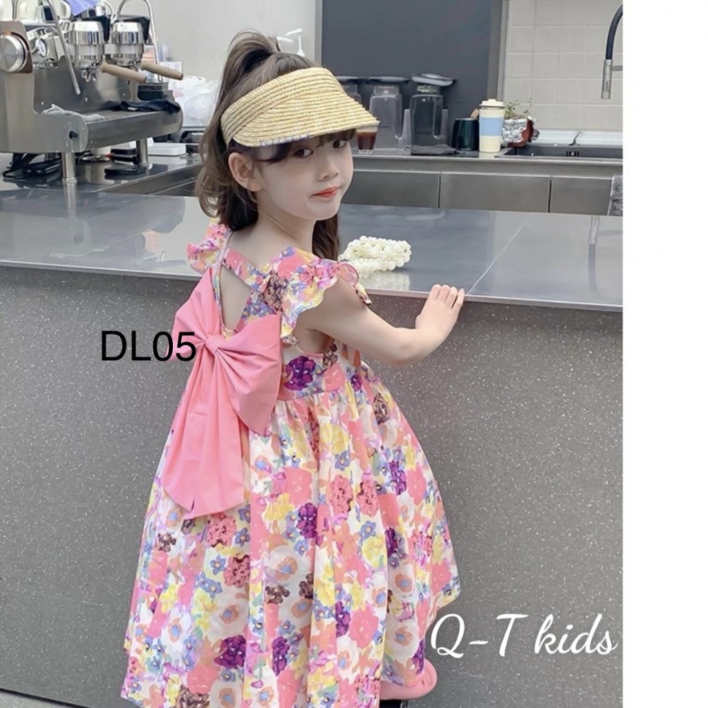 VáyDL05 Bé Gái Hoa Nơ Hồng Diệu Linh Shop Kids - Váy Cho Bé Gái Thiết Kế Váy Hoa Siêu Xinh Chất Liệu Mềm Mại ( 9-30kg)