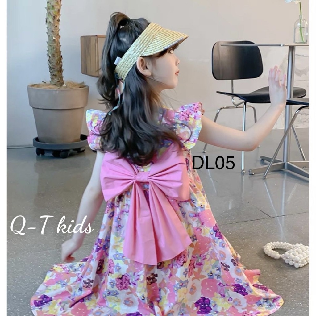 VáyDL05 Bé Gái Hoa Nơ Hồng Diệu Linh Shop Kids - Váy Cho Bé Gái Thiết Kế Váy Hoa Siêu Xinh Chất Liệu Mềm Mại ( 9-30kg)
