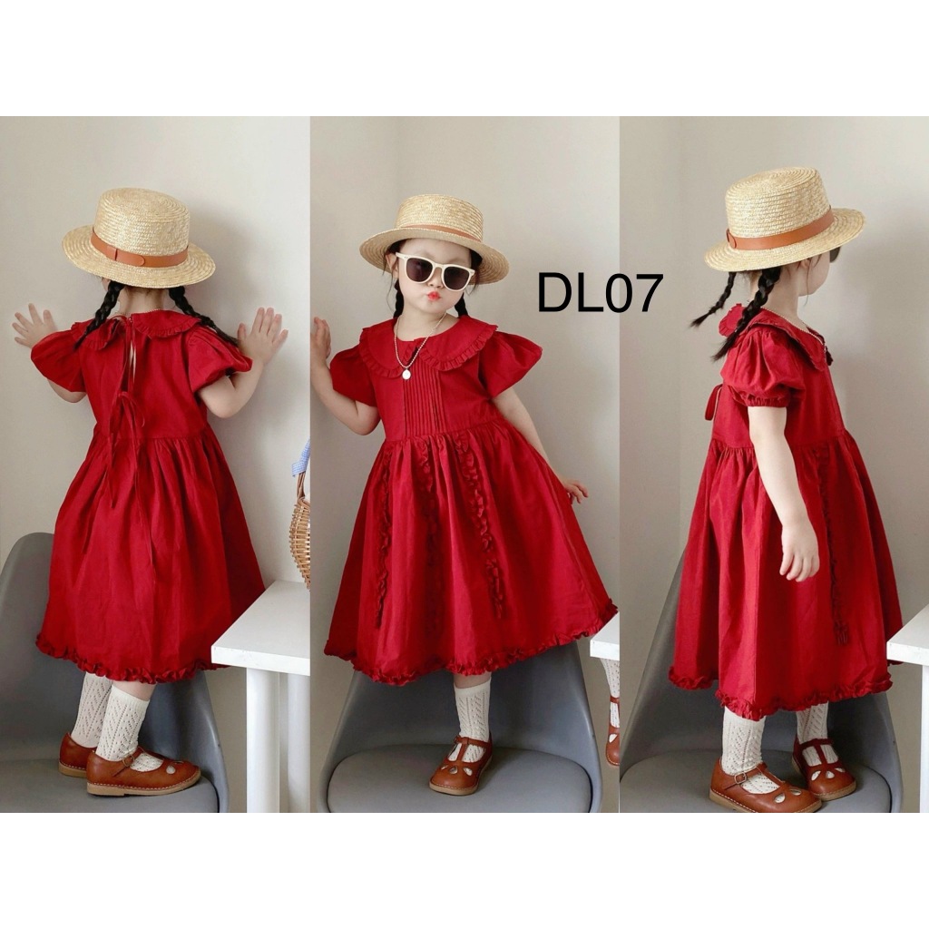 Váy  DL 07 Babydoll Cổ Sen Diệu Linh Shop Kids - Đầm Cho Bé Bèo Đỏ Siêu Sang Thiết Kế Thoải Mái Cho Bé Đi Chơi (9-30kg)