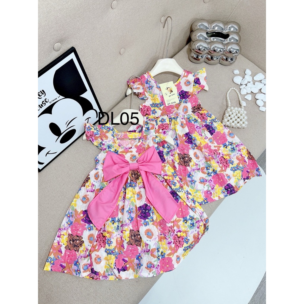 VáyDL05 Bé Gái Hoa Nơ Hồng Diệu Linh Shop Kids - Váy Cho Bé Gái Thiết Kế Váy Hoa Siêu Xinh Chất Liệu Mềm Mại ( 9-30kg)