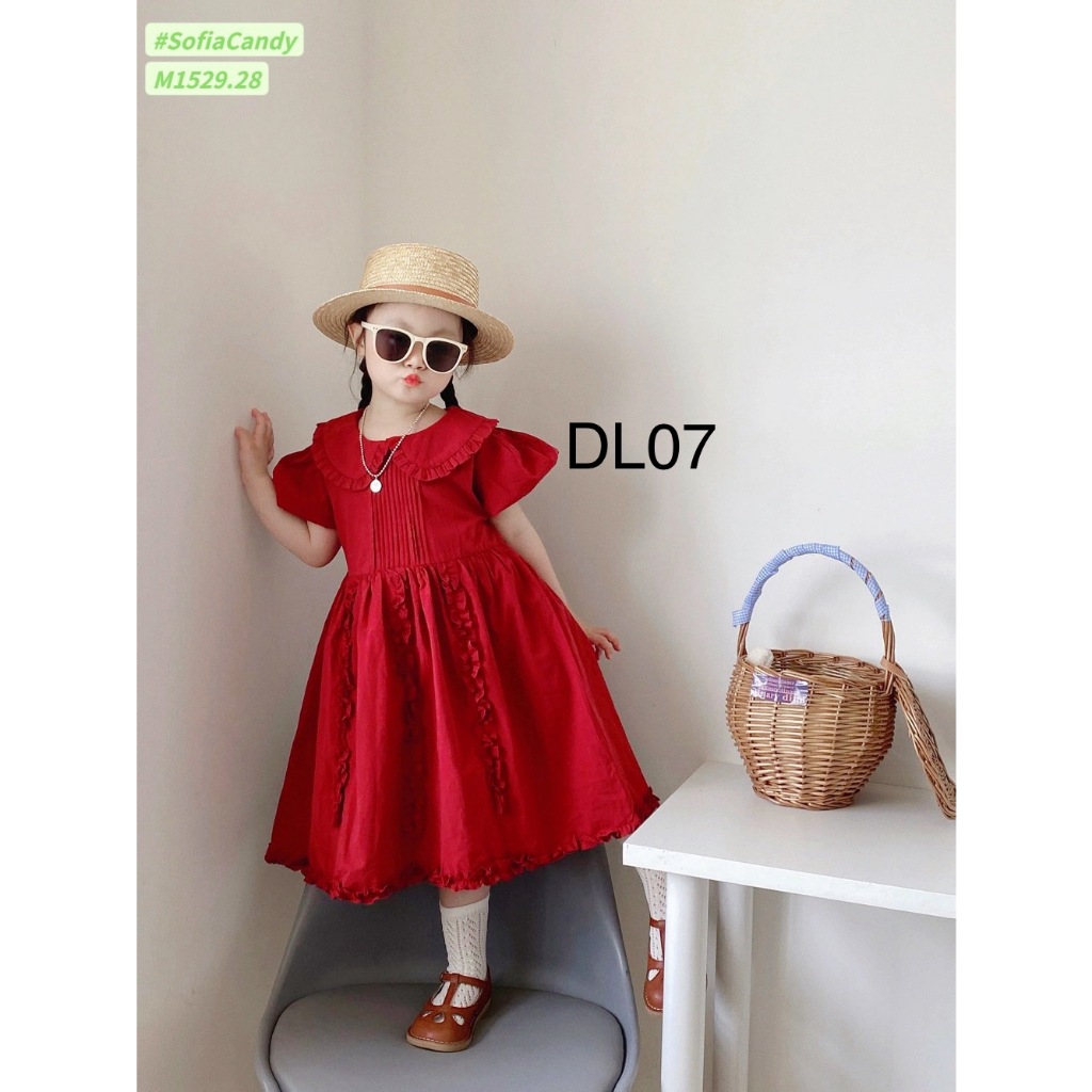 Váy  DL 07 Babydoll Cổ Sen Diệu Linh Shop Kids - Đầm Cho Bé Bèo Đỏ Siêu Sang Thiết Kế Thoải Mái Cho Bé Đi Chơi (9-30kg)