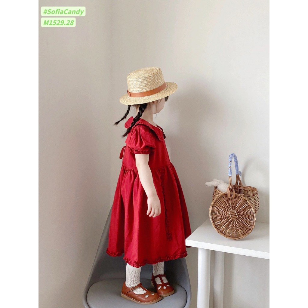 Váy  DL 07 Babydoll Cổ Sen Diệu Linh Shop Kids - Đầm Cho Bé Bèo Đỏ Siêu Sang Thiết Kế Thoải Mái Cho Bé Đi Chơi (9-30kg)