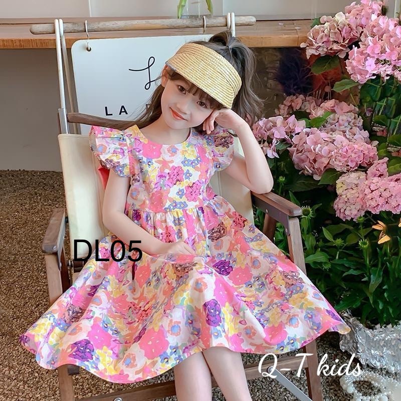 VáyDL05 Bé Gái Hoa Nơ Hồng Diệu Linh Shop Kids - Váy Cho Bé Gái Thiết Kế Váy Hoa Siêu Xinh Chất Liệu Mềm Mại ( 9-30kg)
