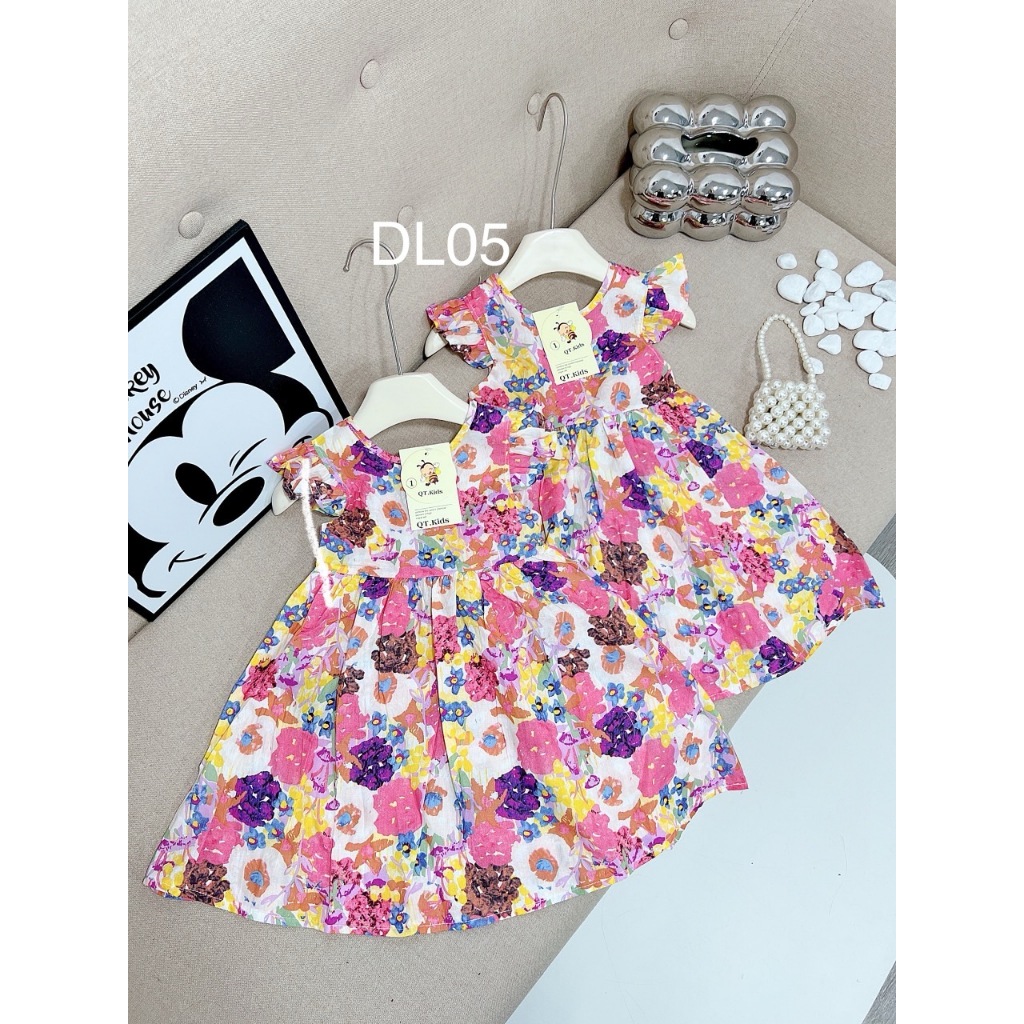 VáyDL05 Bé Gái Hoa Nơ Hồng Diệu Linh Shop Kids - Váy Cho Bé Gái Thiết Kế Váy Hoa Siêu Xinh Chất Liệu Mềm Mại ( 9-30kg)
