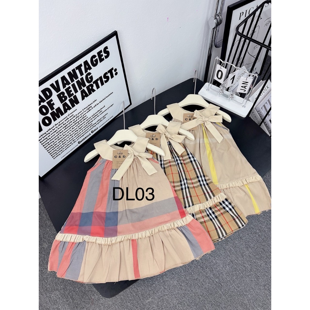 DL03 Váy Kẻ Sọc Kèm Nơ Cổ Diệu Linh Shop Kids - Váy Bé Gái Siêu Xinh Mát Cho Bé Đi Chơi Đi Biển Siêu Dễ Thương DL03