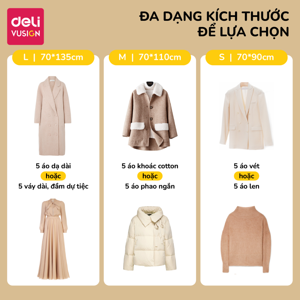 Túi Hút Chân Không quần áo Có Móc Treo Deli Chống Nhăn Đựng Quần Áo Bảo Quản Quần Áo,Áo Dạ,Áo Vét chống nấm mốc, bụi bẩn