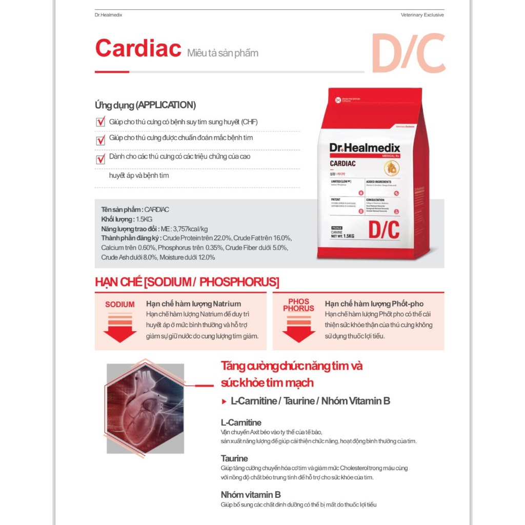 THỨC ĂN HẠT KHÔ HỖ TRỢ TIM CHO CHÓ DR. HEALMEDIX CARDIAC 1.5kg