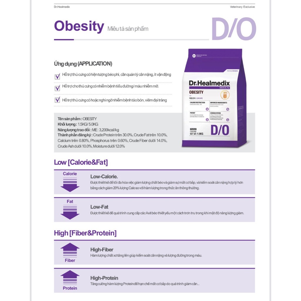 1.5kg THỨC ĂN HẠT KHÔ QUẢN LÍ CÂN NẶNG CHO CHÓ - DR. HEALMEDIX OBESITY