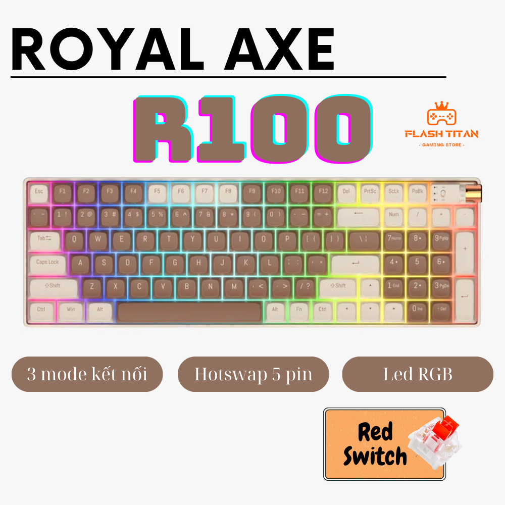 Bàn phím cơ không dây Royal Axe R68 - Hotswap 5 pin - 3 Mode kết nối ...