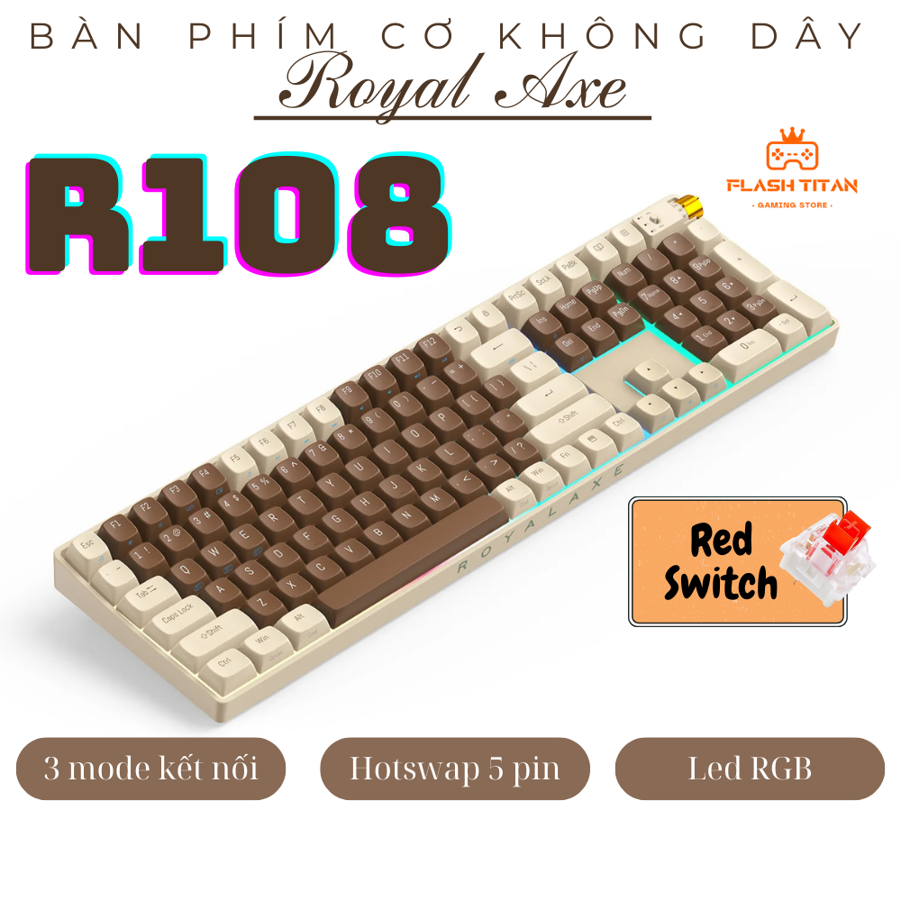 Bàn phím cơ không dây Royal Axe R68 - Hotswap 5 pin - 3 Mode kết nối ...