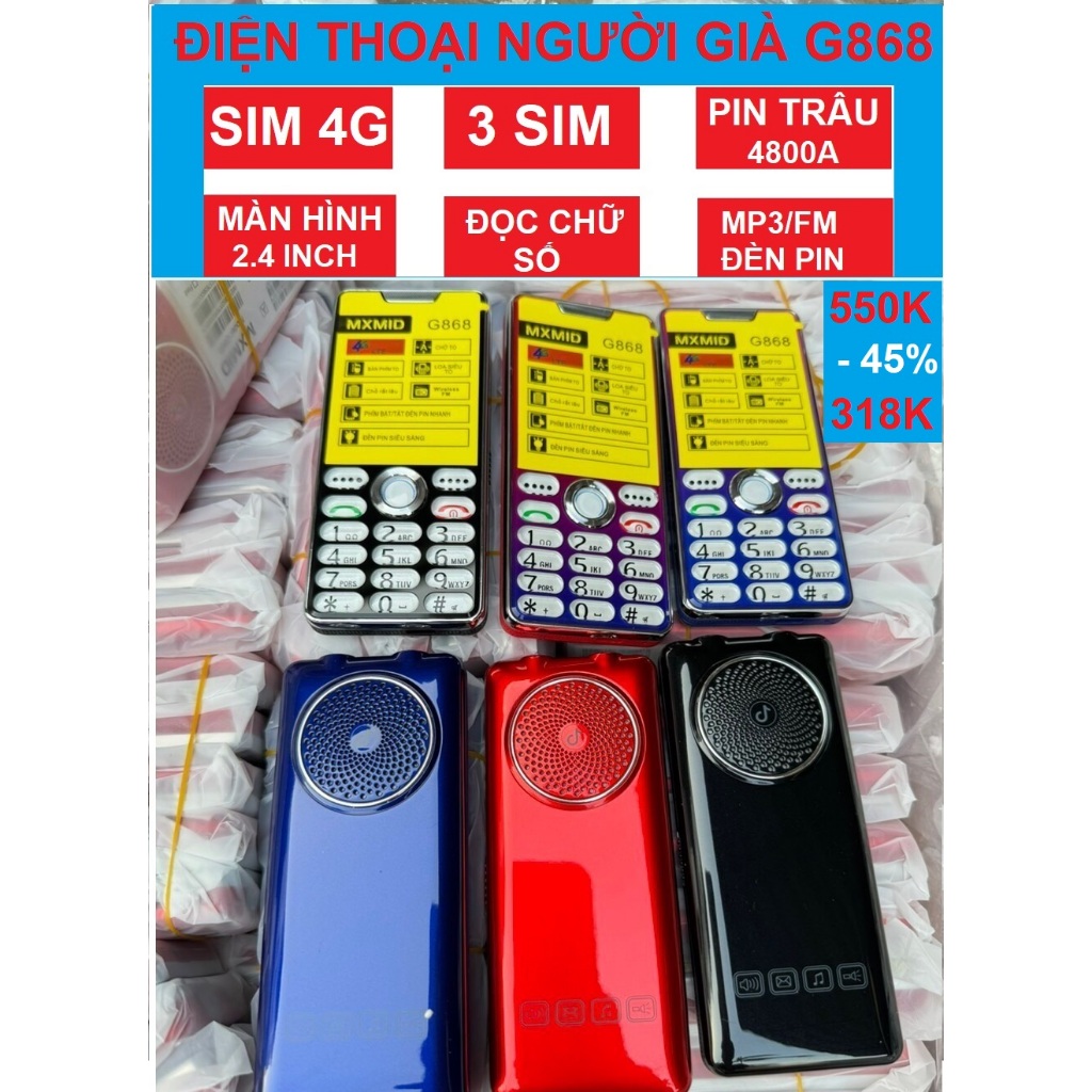 ĐIỆN THOẠI NGƯỜI GIÀ MXMID G868 4G MỚI 2023 FULL BOX, 3 SIM, ĐỌC SỐ ...