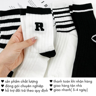 Tất Đen Trắng Cao Cổ Thể Thao Trơn Phong Cách Hiện Đại Nam Nữ T67
