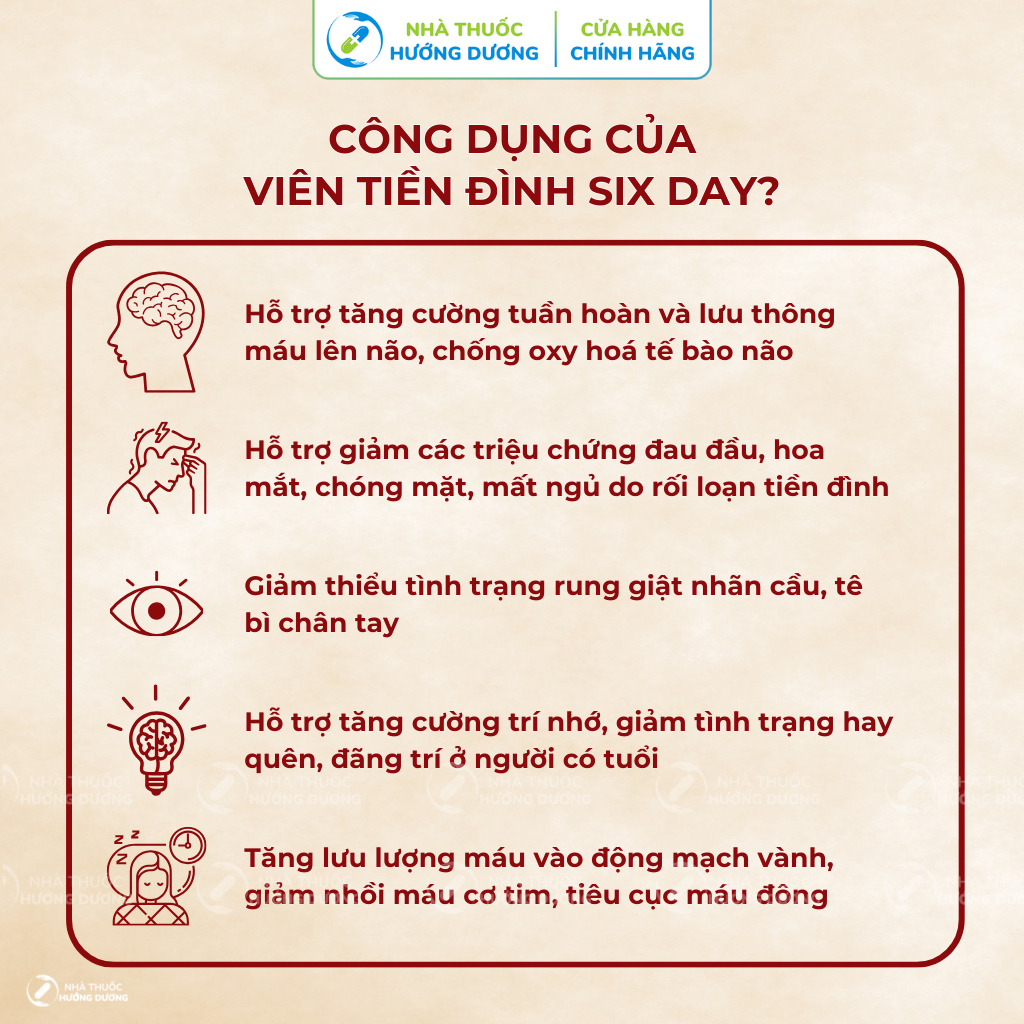 Tăng Cường Tuần Hoàn Máu Não, Giảm Đau Đầu, Hoa Mắt, Chóng Mặt, Mất Ngủ Viên Tiền Đình Six Day Gia Phát Pharma 30 Viên