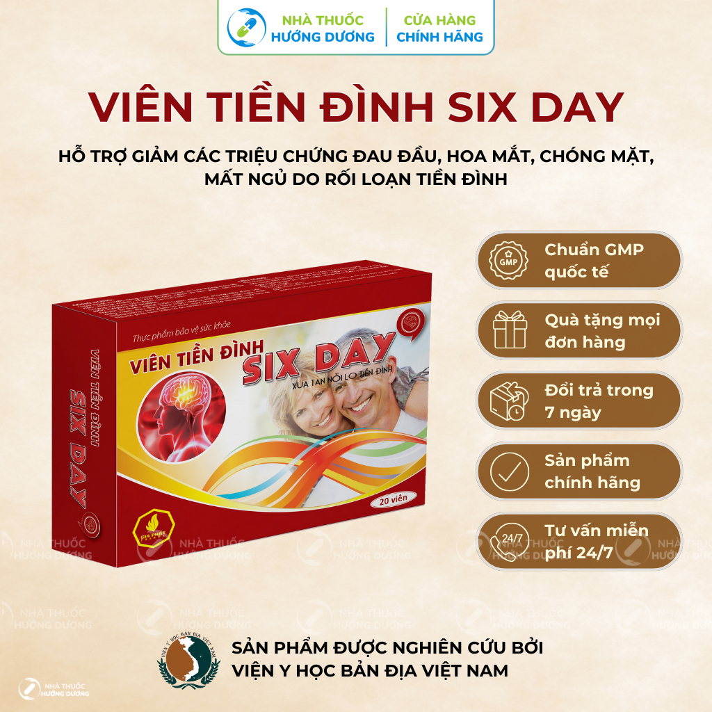 Tăng Cường Tuần Hoàn Máu Não, Giảm Đau Đầu, Hoa Mắt, Chóng Mặt, Mất Ngủ Viên Tiền Đình Six Day Gia Phát Pharma 30 Viên