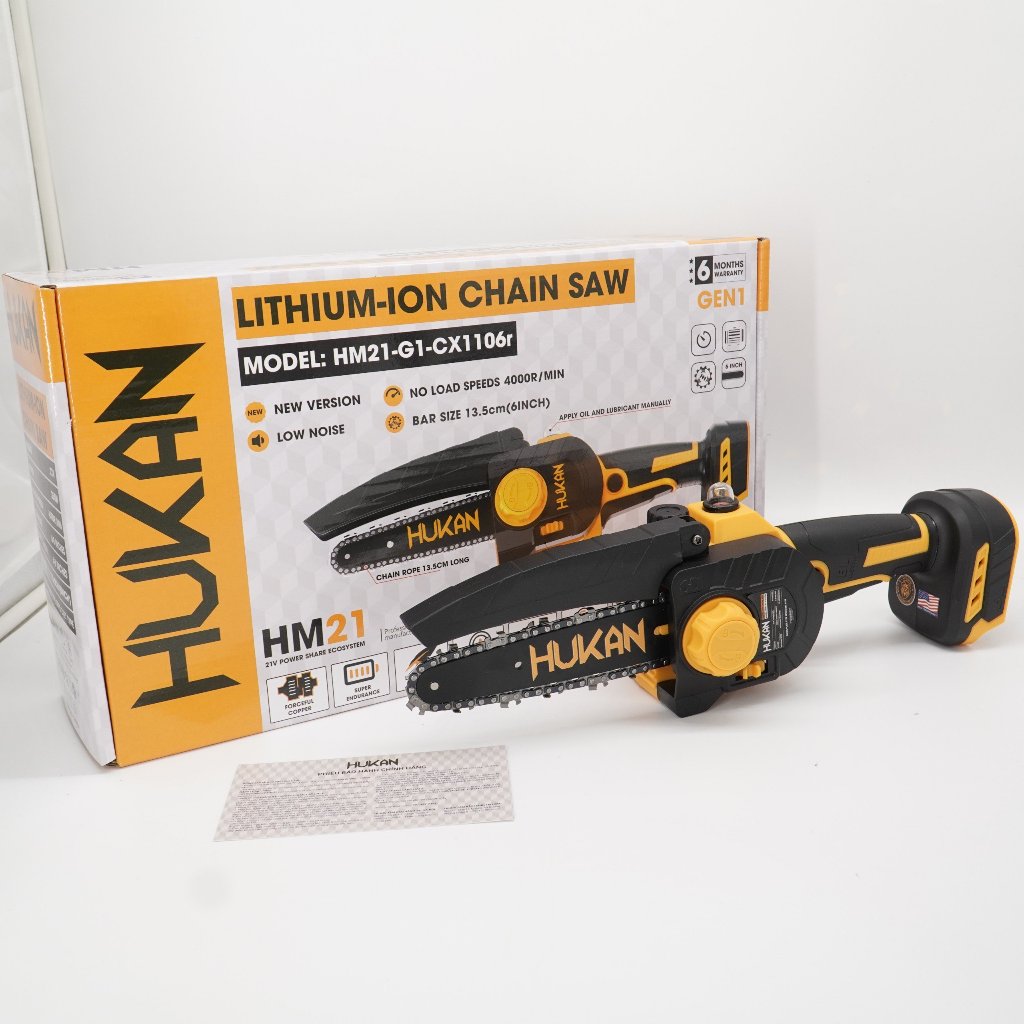 Thân Máy Cưa Xích 6inch HUKAN HM21-G1-CX1106r không chổi than có bình bơm nhớt ( Chưa Pin Sạc )