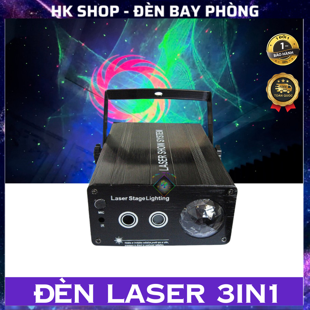 Đèn Laser Mini 3in1 Cảm Biến Âm Thanh Hiệu Ứng 3D Dùng Cho Phòng Karaoke, Bar, Sân khấu...
