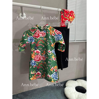 Áo dài cho bé kèm quần , áo dài chăn con công cho bé, áo dài tết cho bé