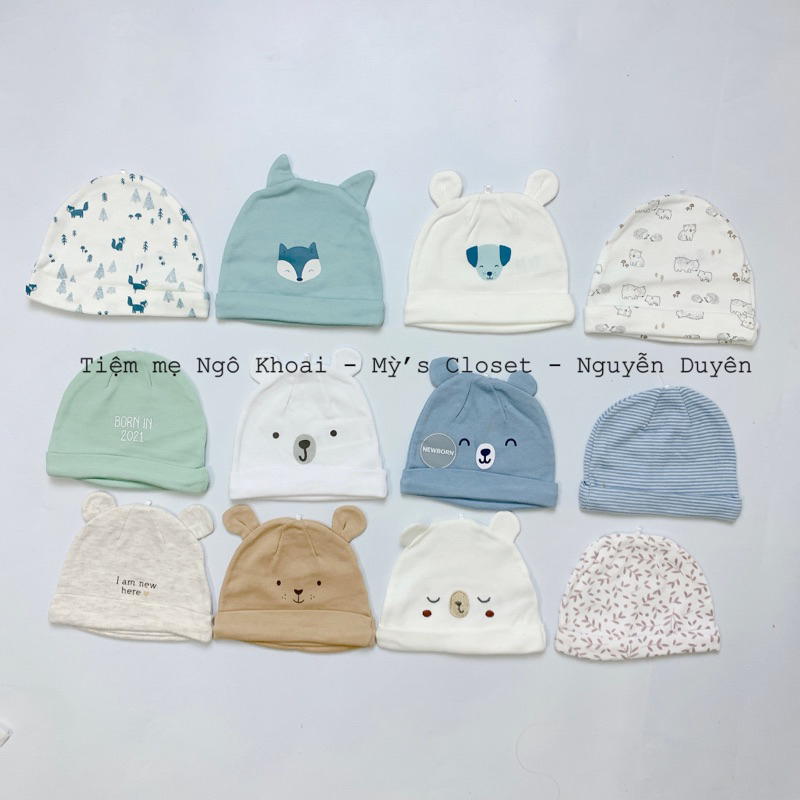 [MD73] {FORM NHỎ} Set 2 mũ sơ sinh chất liệu cotton mềm mại, an toàn cho bé sơ sinh