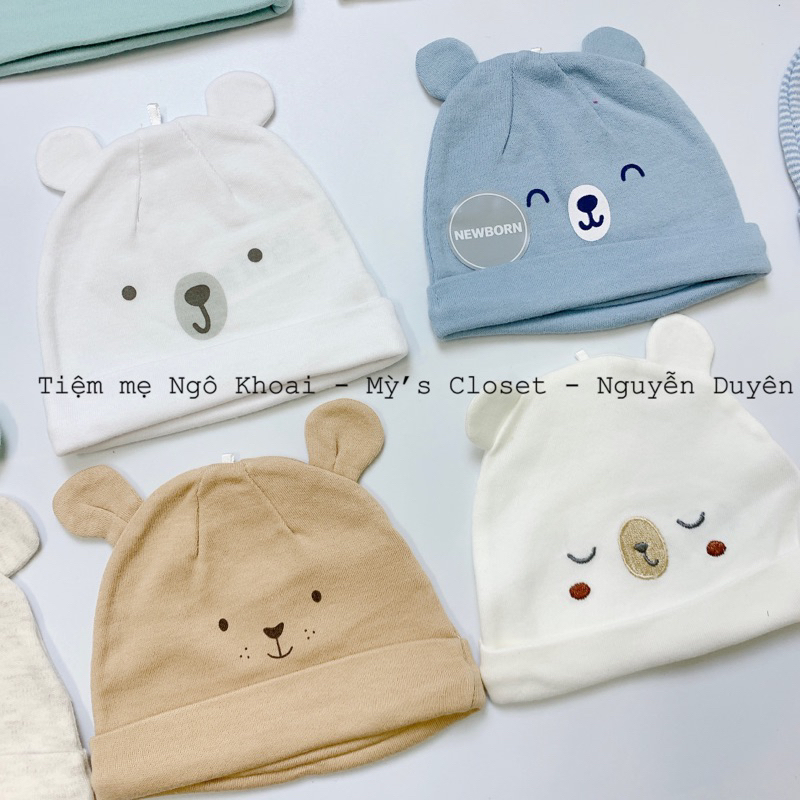 [MD73] {FORM NHỎ} Set 2 mũ sơ sinh chất liệu cotton mềm mại, an toàn cho bé sơ sinh