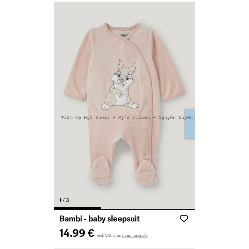 [MD74] C&A Newborn/1M Sleep suit nỉ nhung ấm áp cho bé